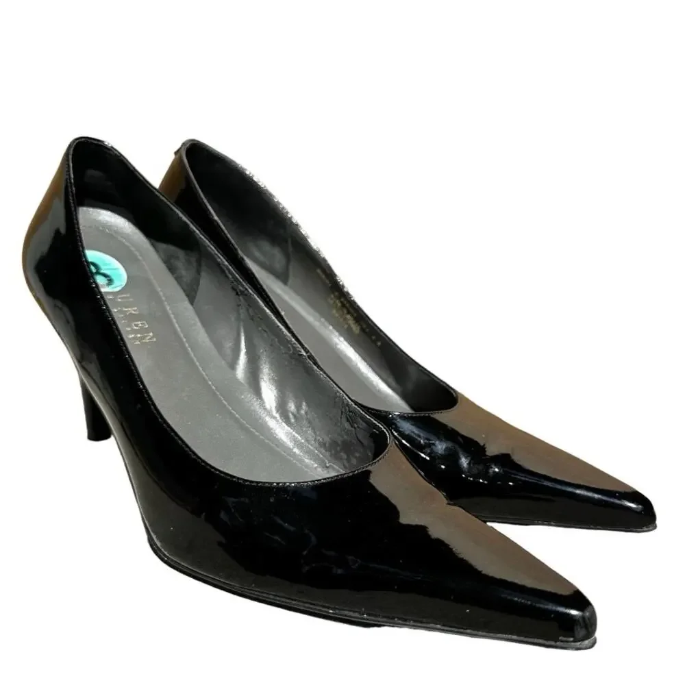 Lauren Ralph Lauren Pumps Heels Patent Leather Pointed Toe Slip On Black 8